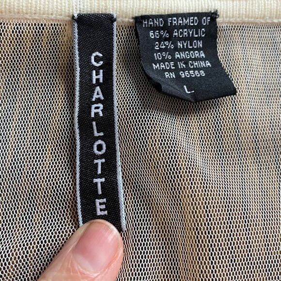 Charlotte Tarantola Angora Blend Cardigan Sweater Floral Beaded Large - Picture 3 of 7